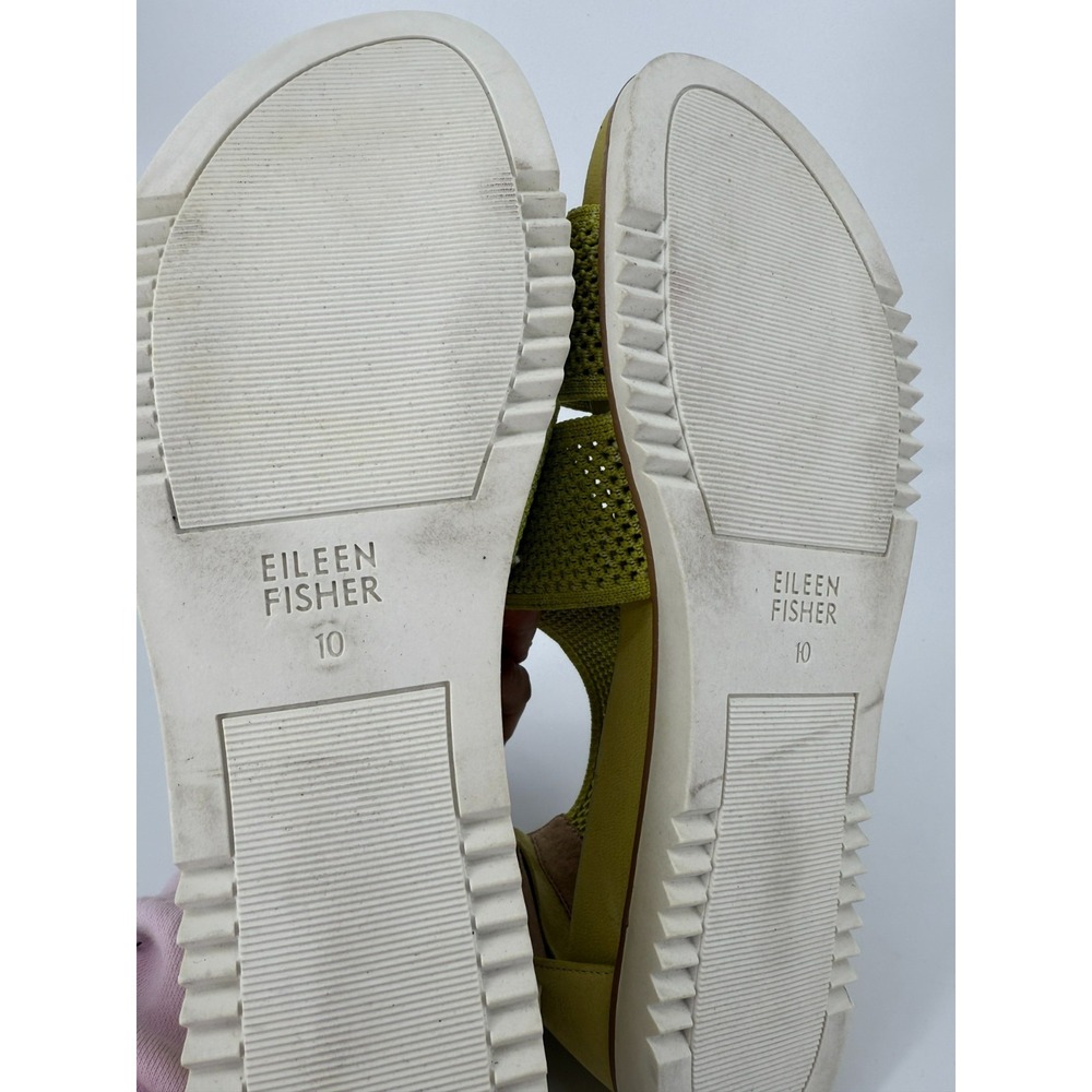 Eileen Fisher Lime Green Knit Sandals Women Size 10 Comfort Flat Zip Back Boho - Picture 8 of 12